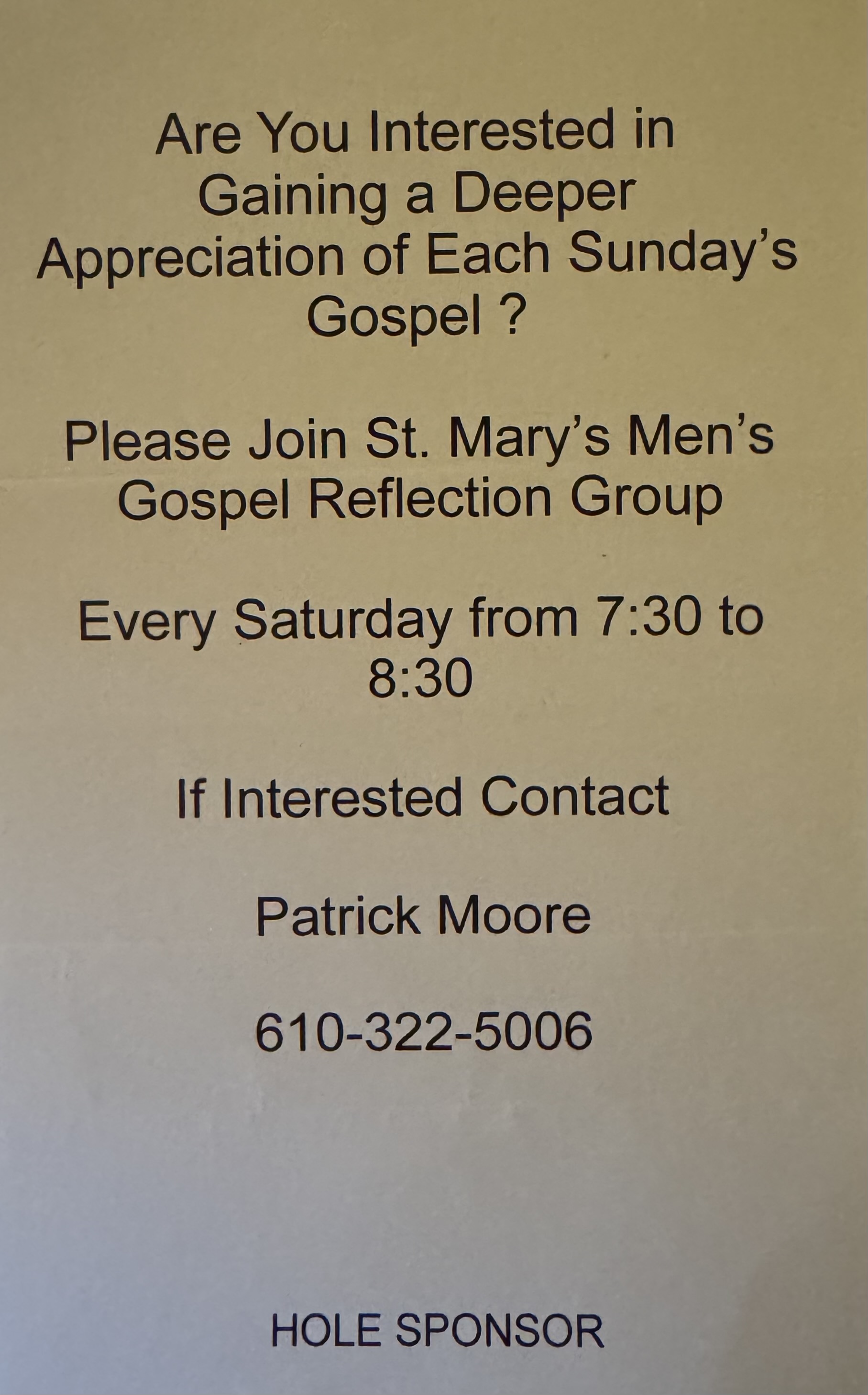 Patrick Moore - St. Mary's Men's Gospel Reflection Group